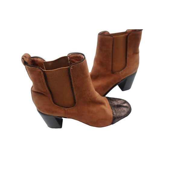 Anthropologie Vanessa Wu Suede Metallic Toe Brown Heeled Ankle Bootie Size 39 - Picture 3 of 8